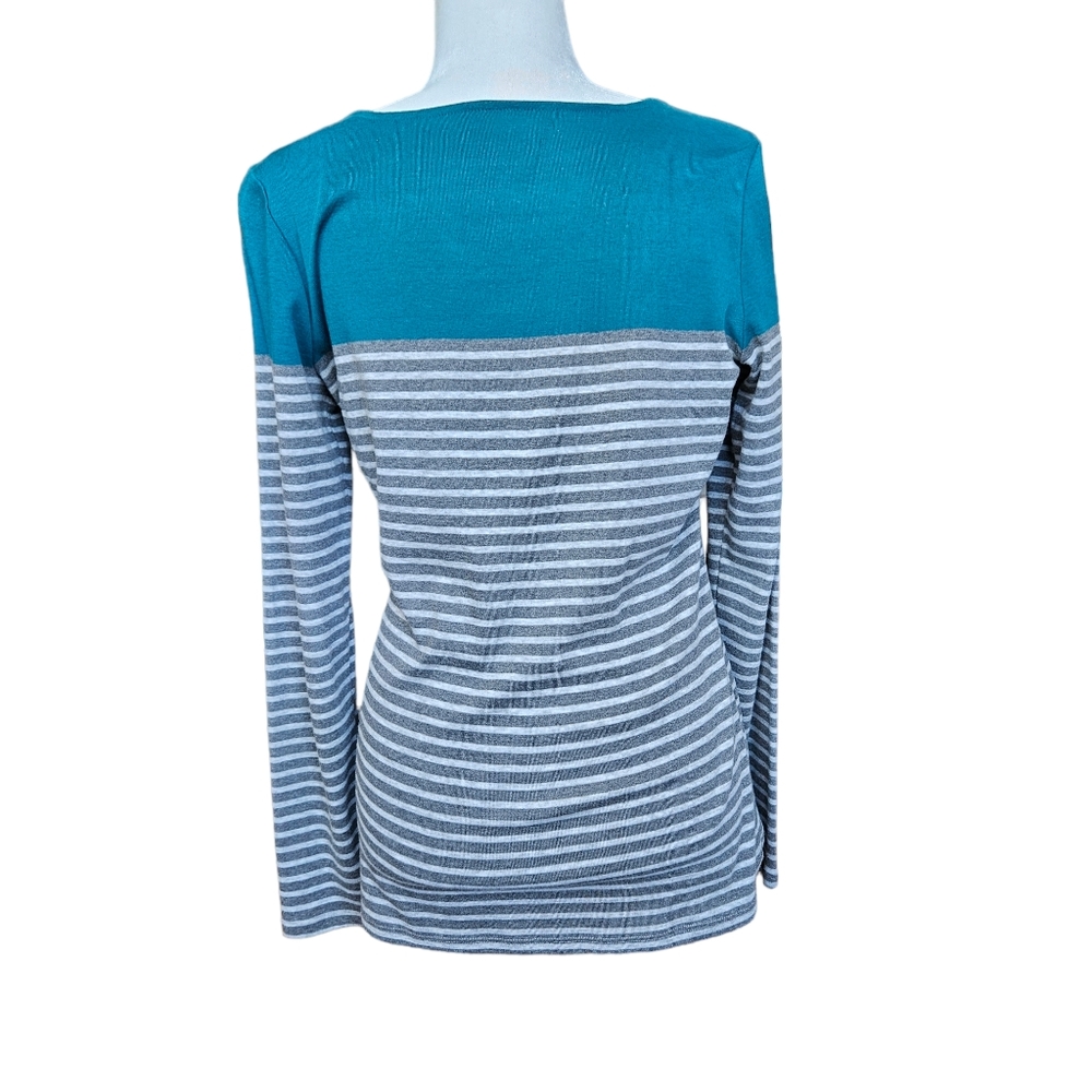 Reitmans stripped top tee sweater cowl neck one-shoulder zip long sleeve L - Picture 3 of 15